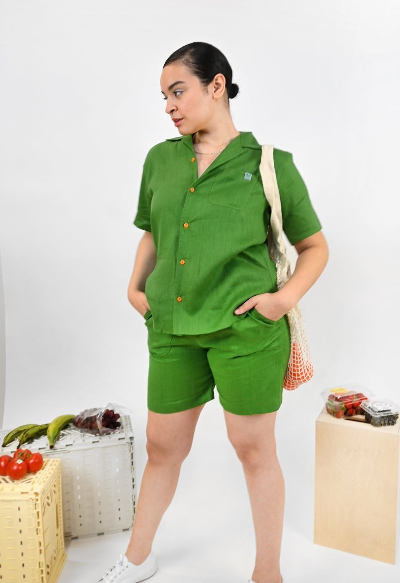 "Tutti Frutti" Linen Shorts - Plantain Green