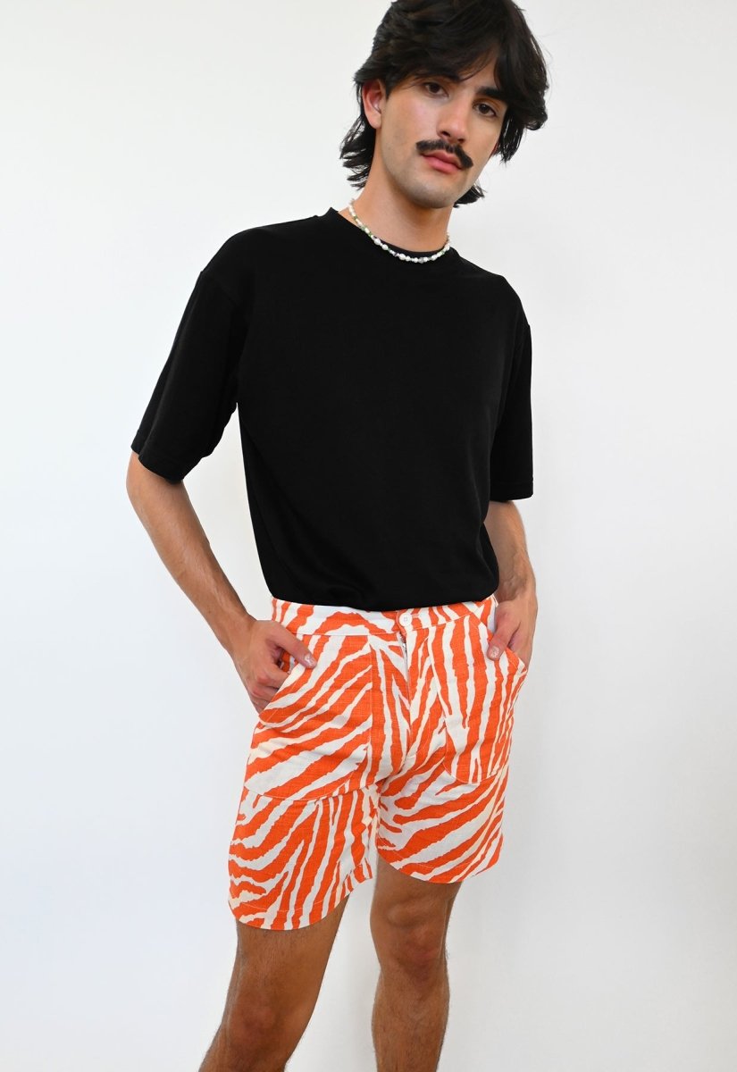 "Zebra Without a Cause" Linen Shorts - Orange Stripe